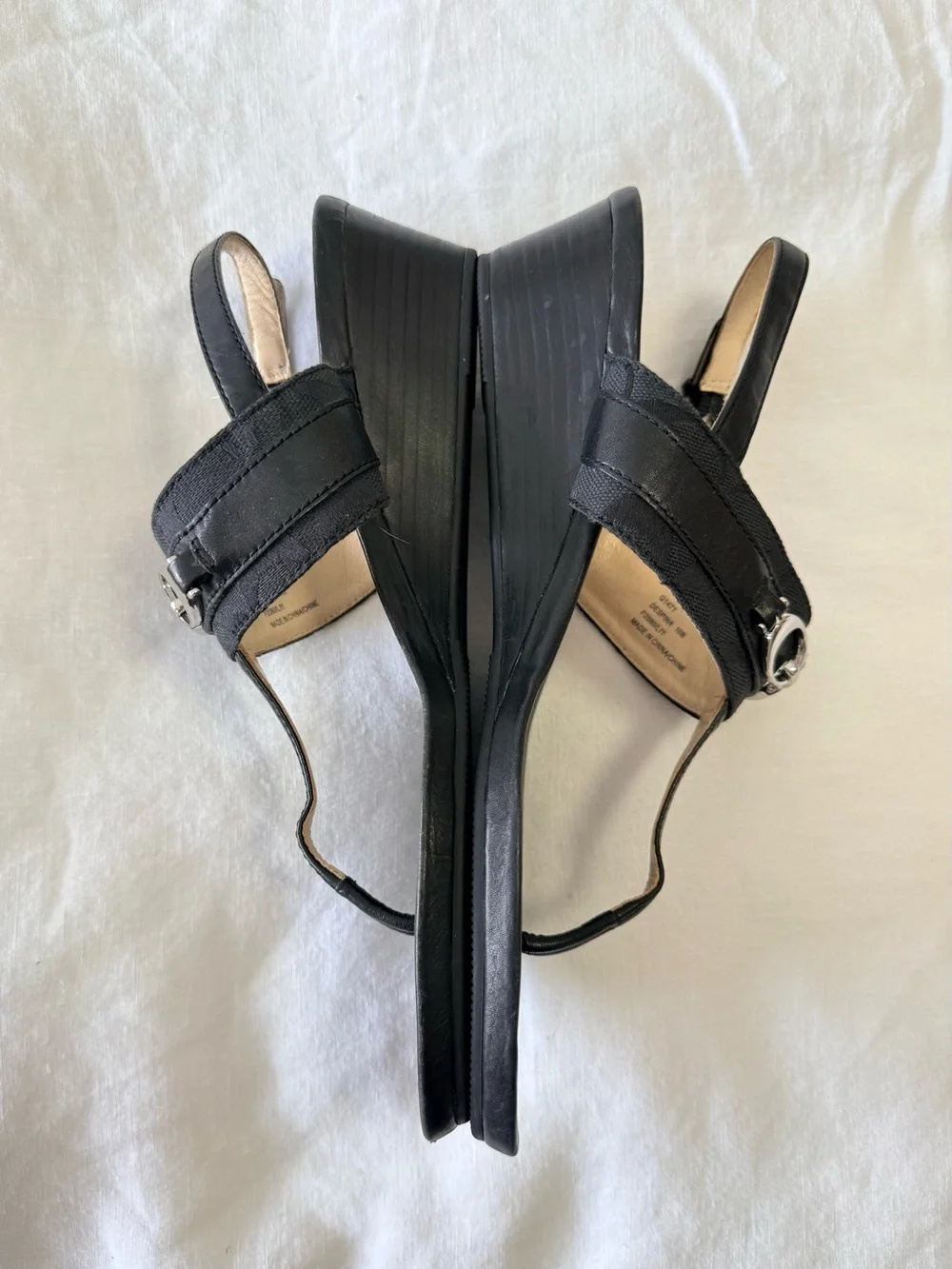 Coach | Women’s 10 | Black Despina Thong Sandal | Silver Tone Hardware Monogram